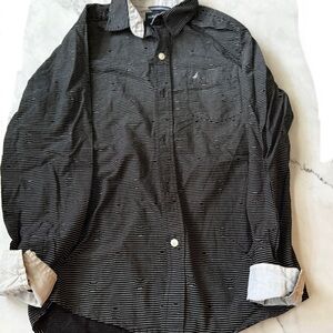 Nautica Boys Black Striped Polo Button Down Shirt